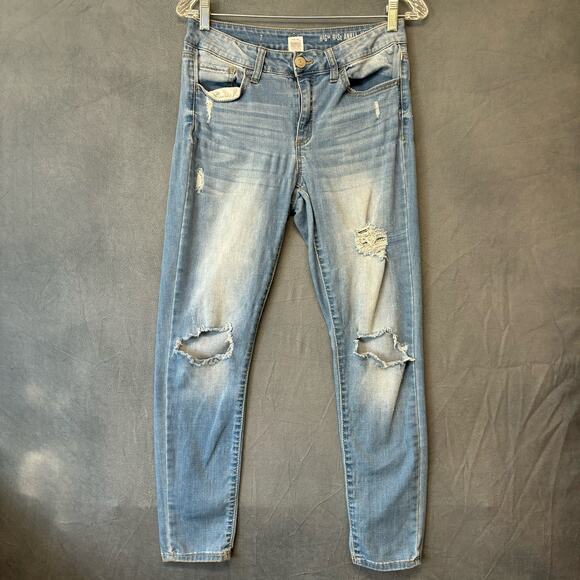 SO High Rise Ankle Jegging Jeans Womens Juniors 7 Comfy Stretchy Preppy Distress - Picture 1 of 16